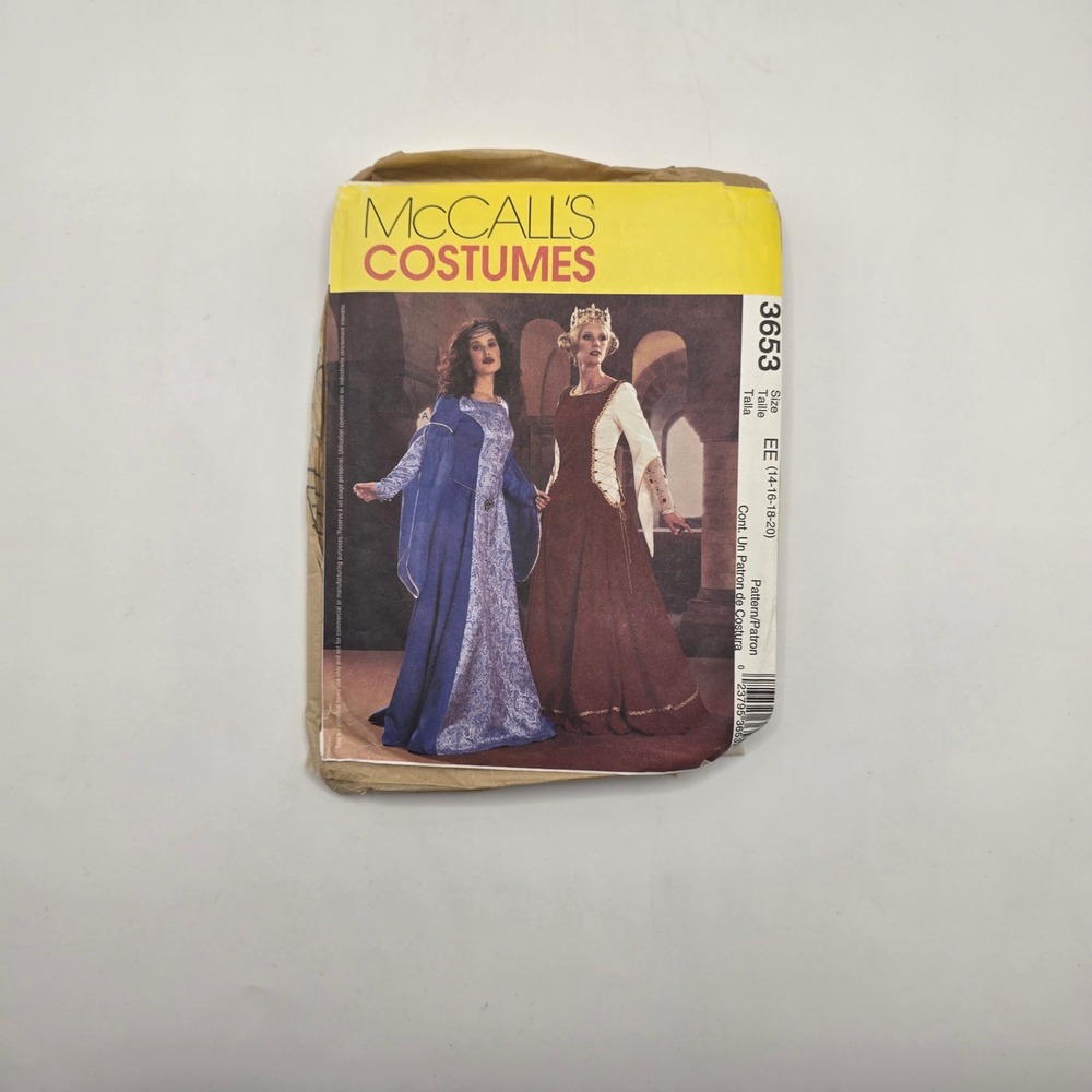 McCall's 3653 Sewing Pattern Medieval Renaissance Gown Dress Costume Size 14-20